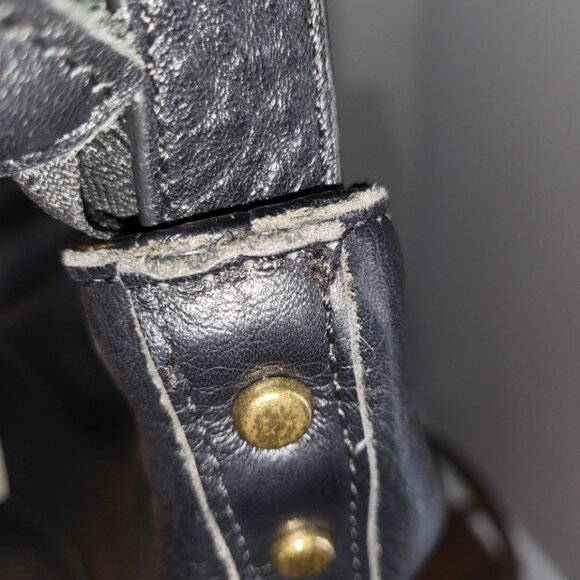 Elliot Luca Leather Bucket Crossbody Handbag Black w White Tassel Pull - Picture 5 of 16